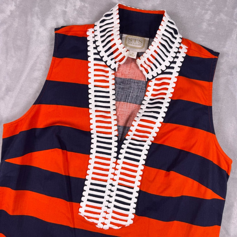 Sail to Sable Striped Sleeveless Shift Dress Womens M Navy Red White Trim - Picture 1 of 10